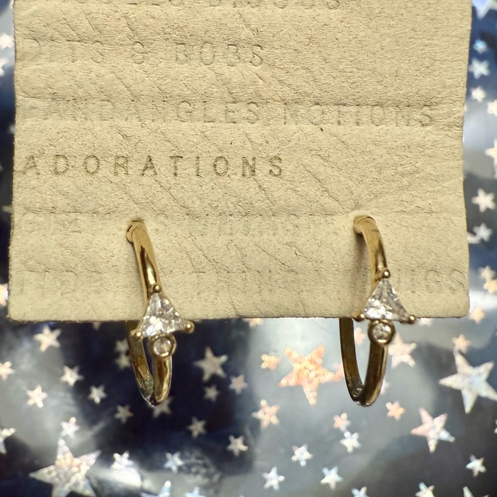 Anthropologie mini gold hoop earrings with triangle crystals NWT